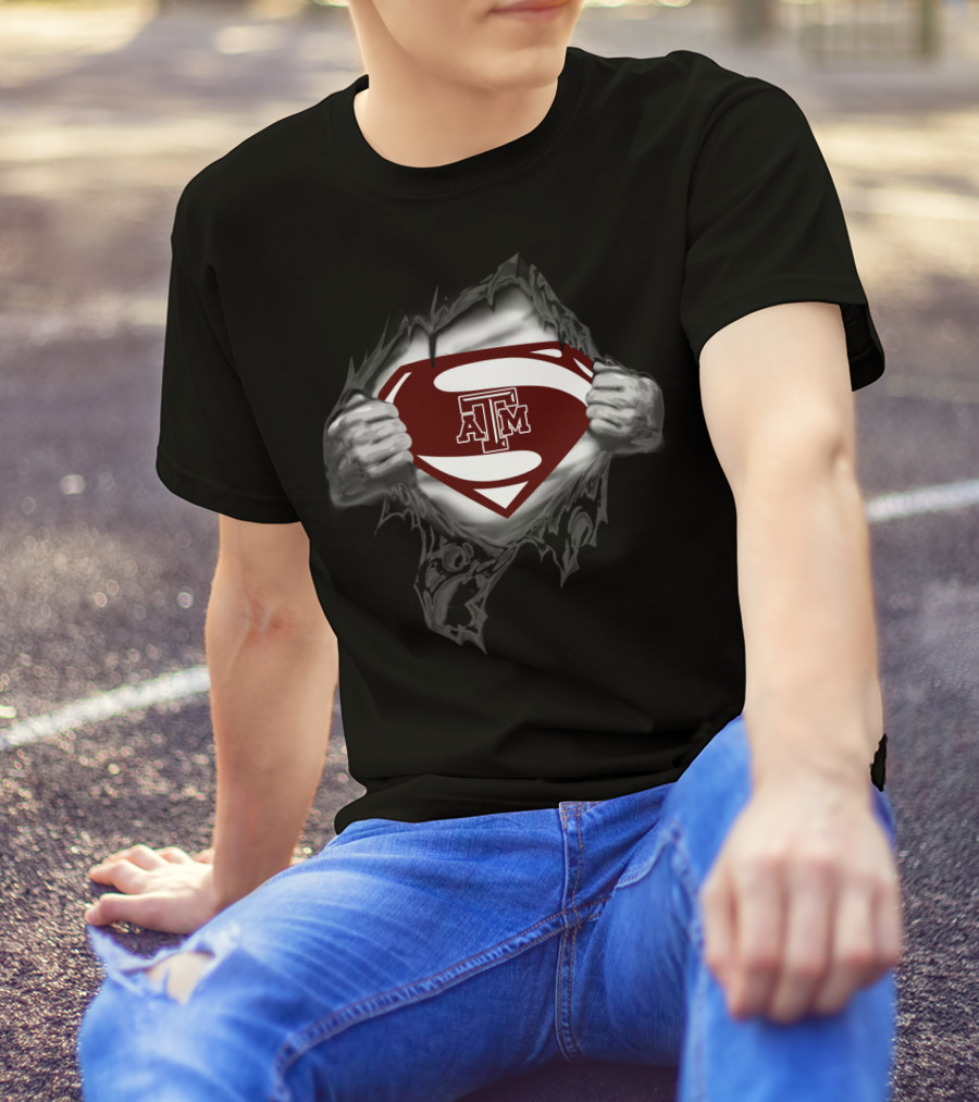 Texas A&M Aggies Superman Shield Logo Superhero Style T-Shirt
