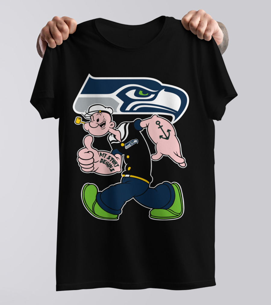 Seattle Seahawks Popeye Anchor Cartoon T-Shirt