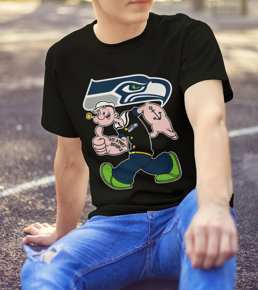 Seattle Seahawks Popeye Anchor Cartoon T-Shirt