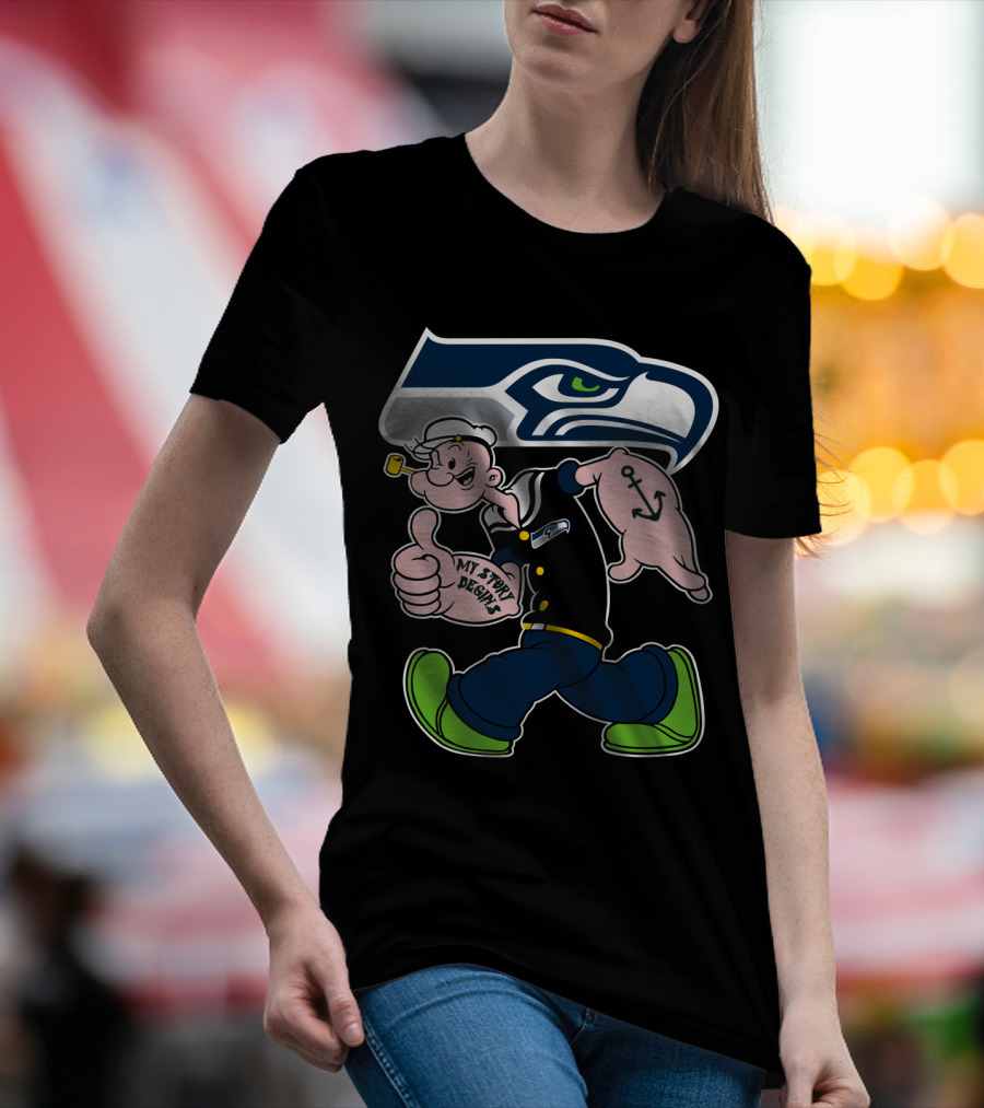 Seattle Seahawks Popeye Anchor Cartoon T-Shirt