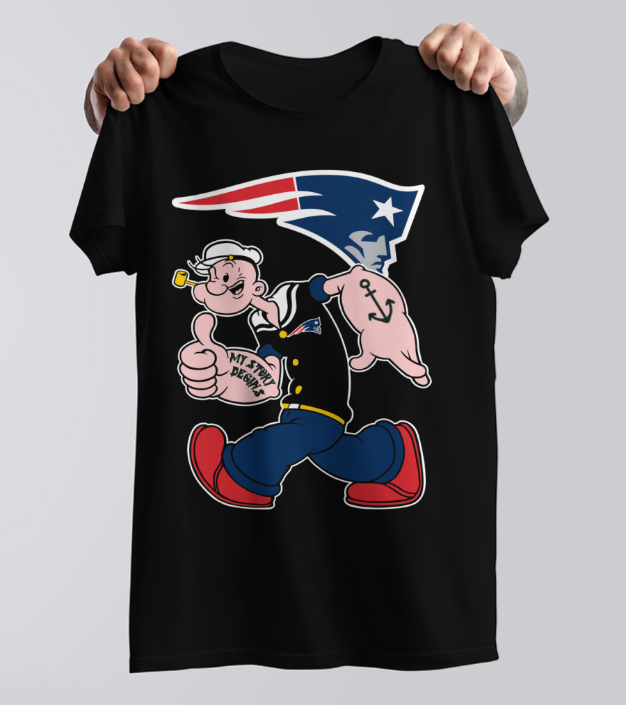 New England Patriots My Story Begins Popeye Navy Sailor Iconic Cartoon Football T-Shirt
