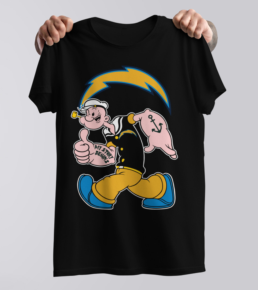 My Story Begins Los Angeles Chargers Popeye Navy Anchor T-Shirt
