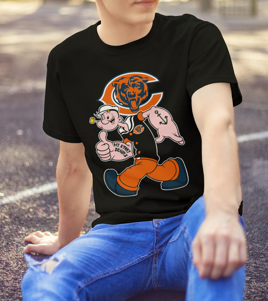 Chicago Bears My Story Begins Popeye T-Shirt