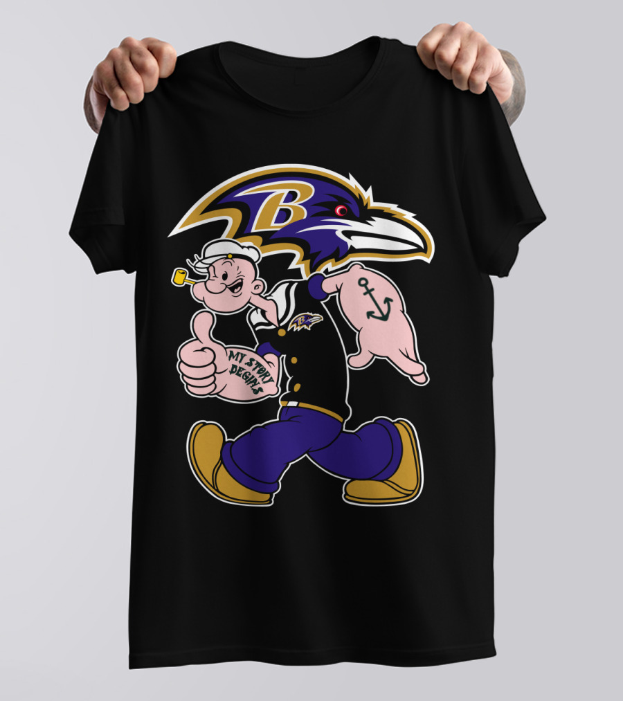 Baltimore Ravens Popeye Cartoon Character Nfl Crossover My Story Begins T-Shirt