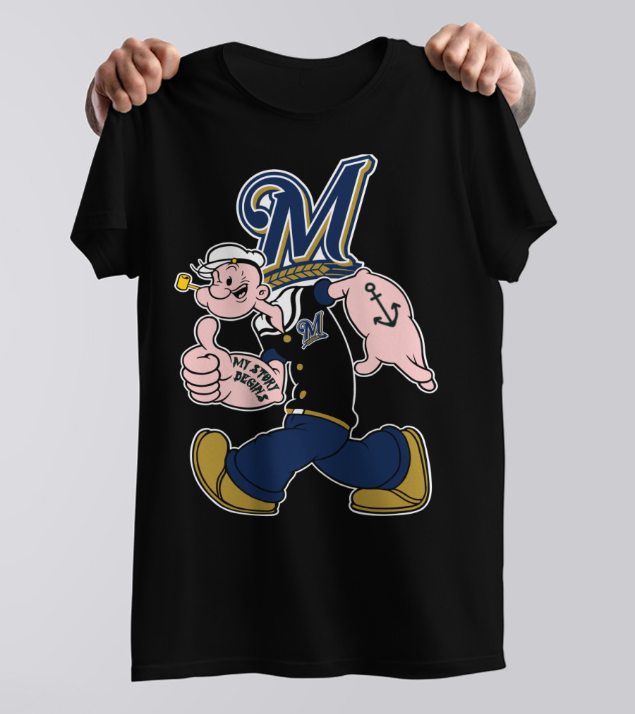 Milwaukee Brewers Popeye Anchor Baseball T-Shirt