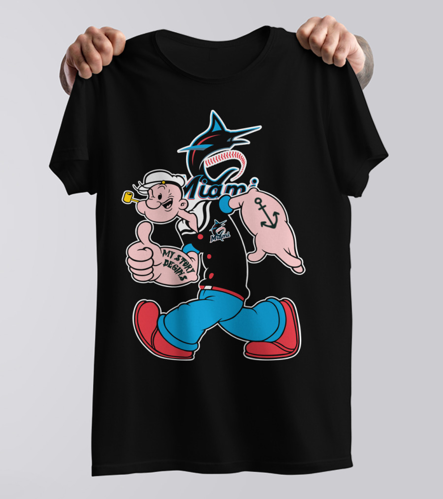 Miami Marlins Popeye Baseball Crossover Mystorydesigns T-Shirt