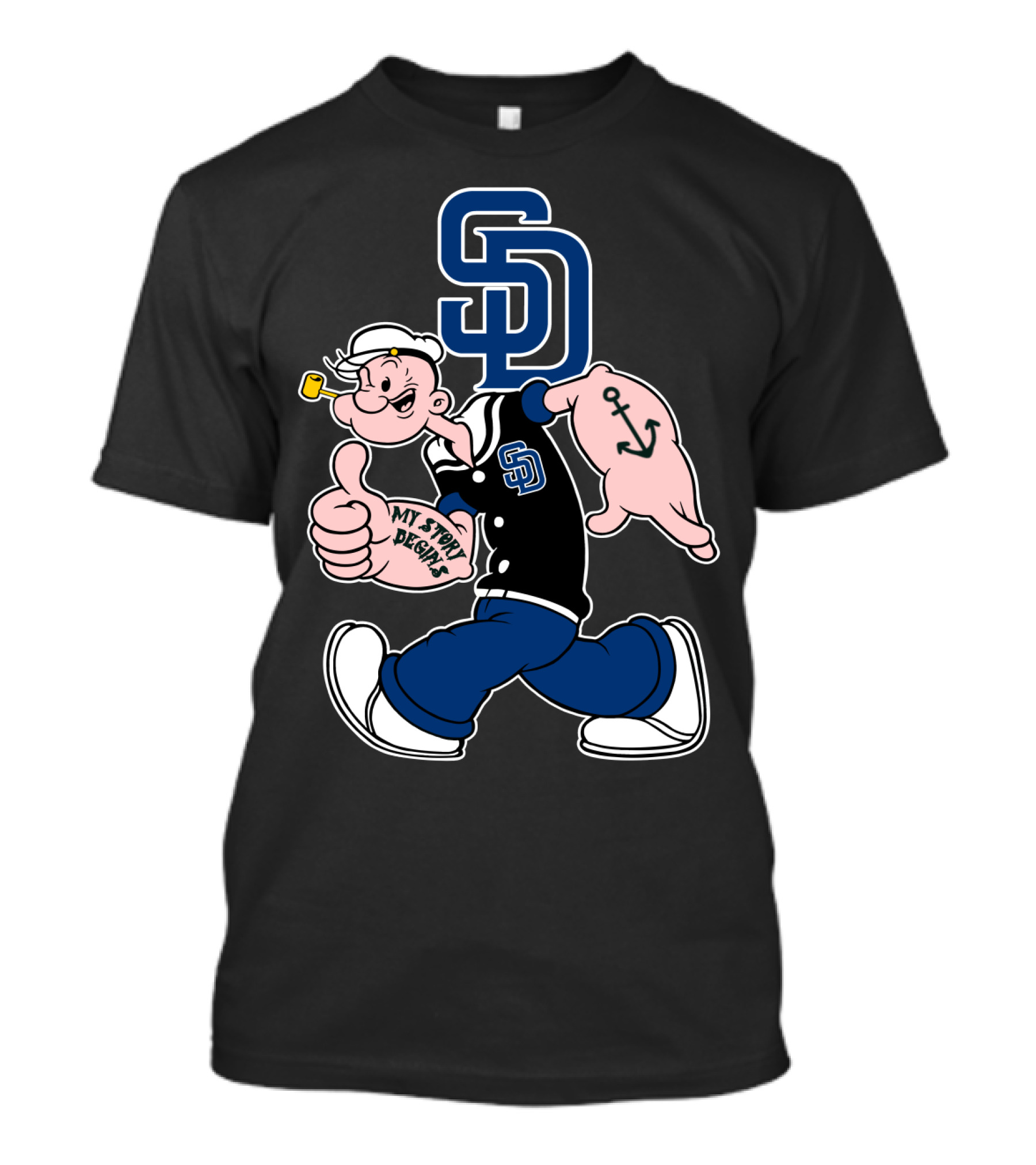 Sd Padres My Story Designs Popeye Walking Anchor Tattoo T-Shirt