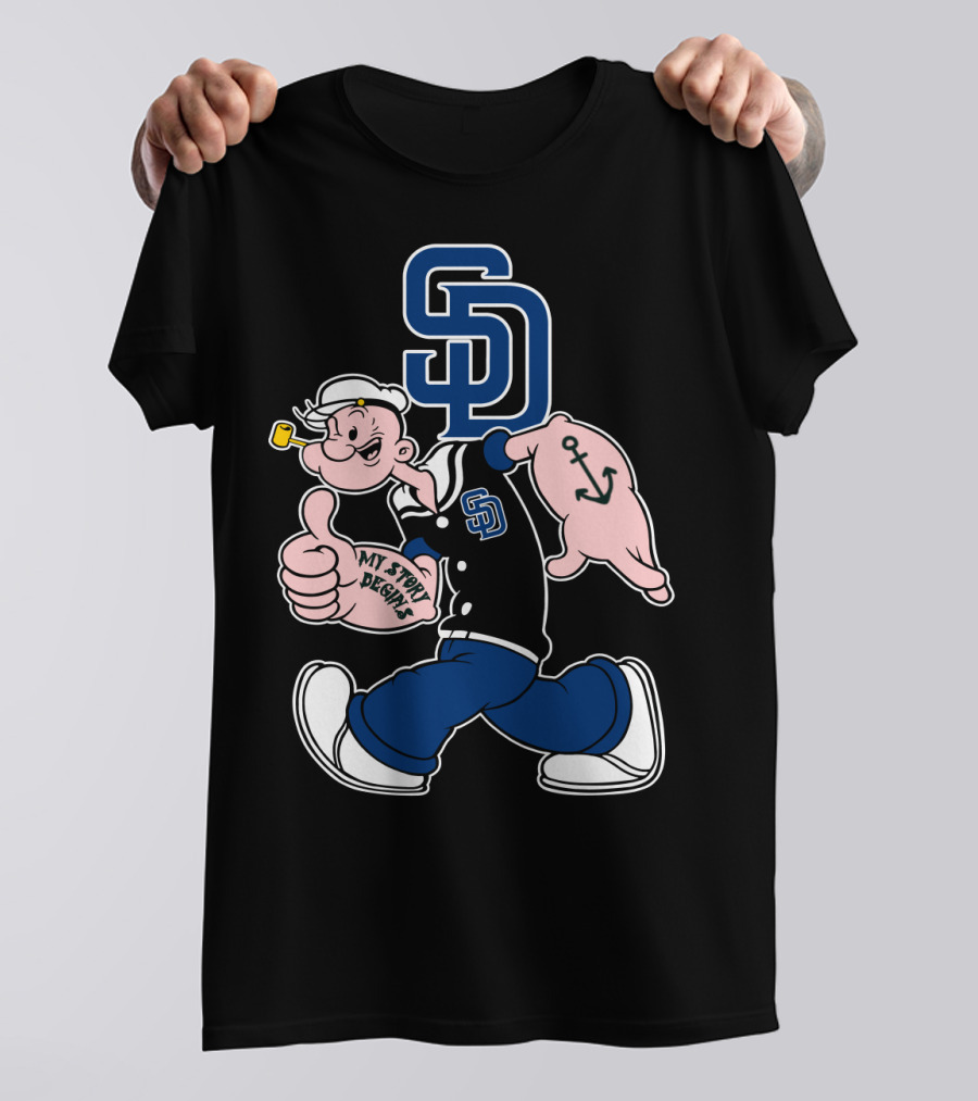 Sd Padres My Story Designs Popeye Walking Anchor Tattoo T-Shirt