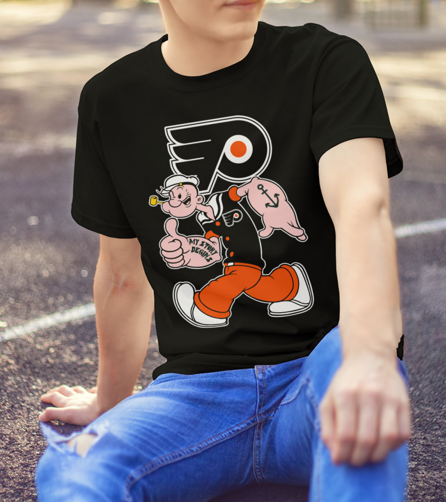 Popeye Thumbs Up 71 Philadelphia Flyers My Story Begins T-Shirt