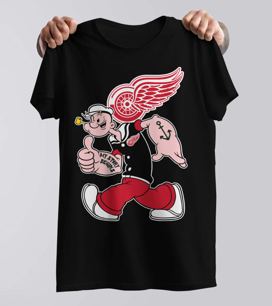 Popeye Detroit Red Wings My Story Begins Anchor 81 T-Shirt