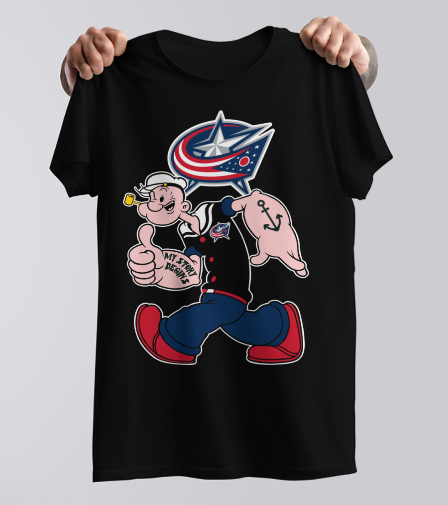 Columbus Blue Jackets Popeye Anchor 83 My Story Designs T-Shirt