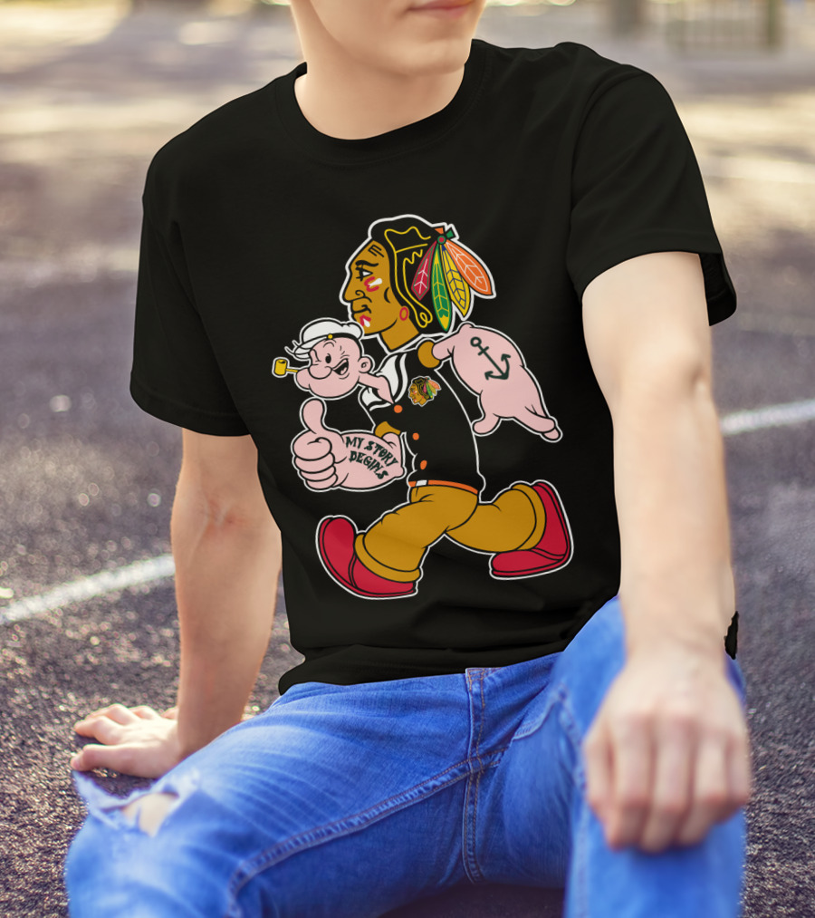 Chicago Blackhawks My Story Begins Popeye Crossover T-Shirt