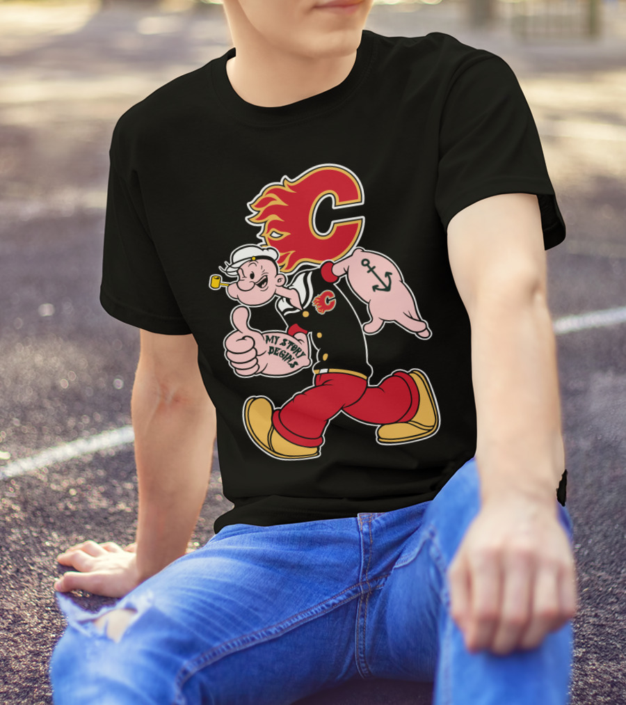 Calgary Flames Popeye My Story Begins Anchor 87 T-Shirt