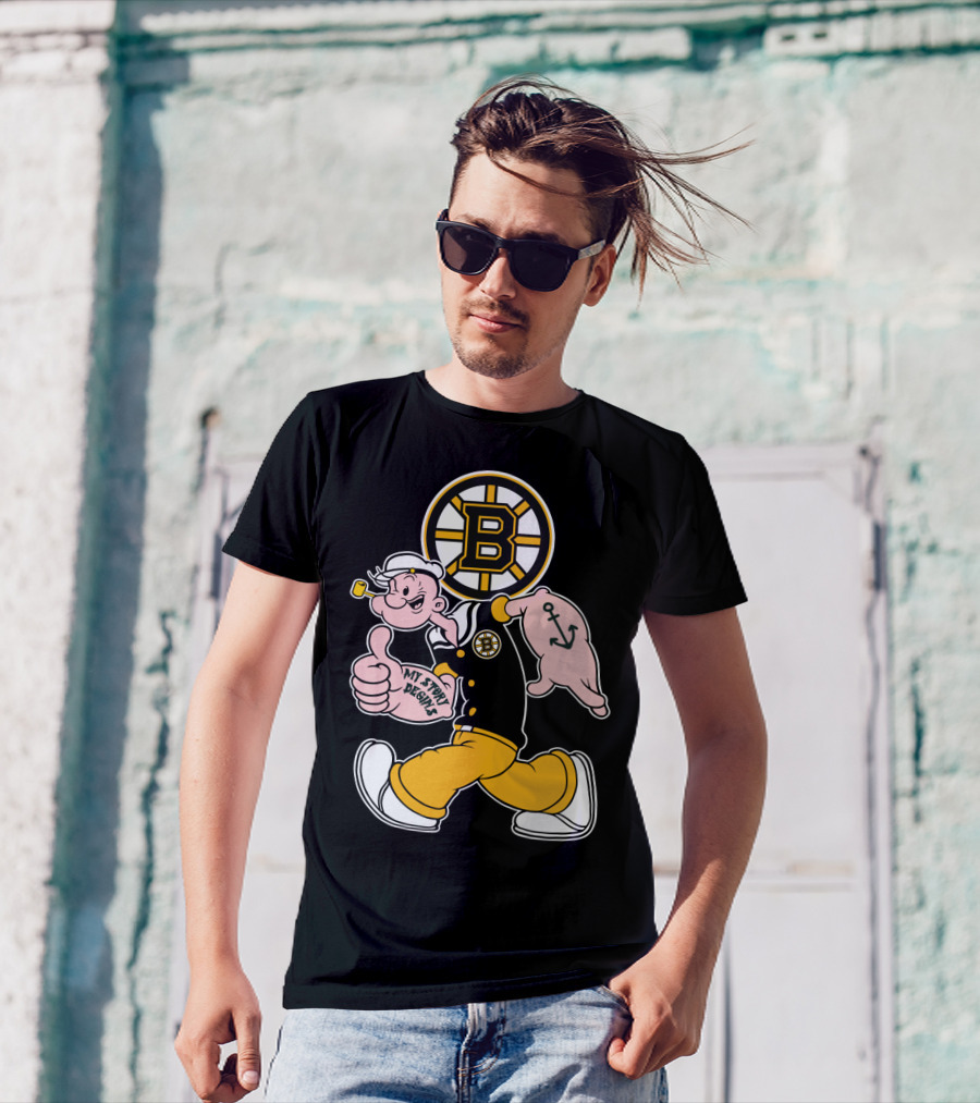 Boston Bruins Crossover With Cartoon Sailor 1989 T-Shirt