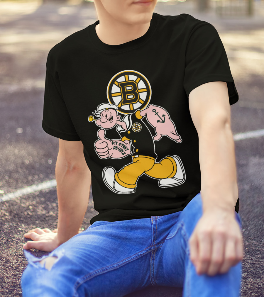 Boston Bruins Crossover With Cartoon Sailor 1989 T-Shirt