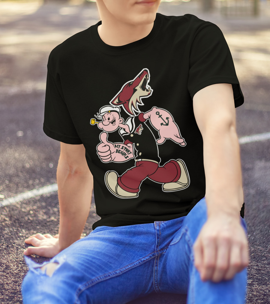 Popeye My Story Design Arizona Coyotes Logo 91 Anchor T-Shirt