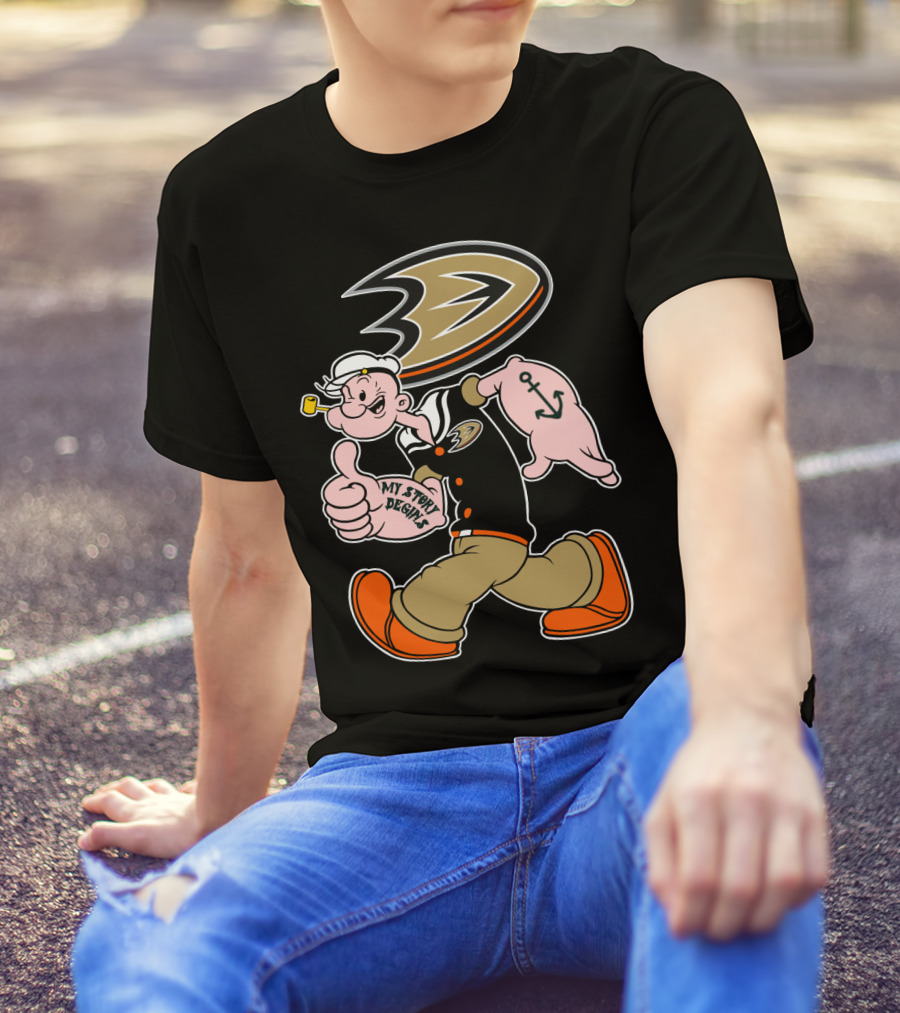 Anaheim Ducks '92 Popeye Crossover With My Story Designs T-Shirt