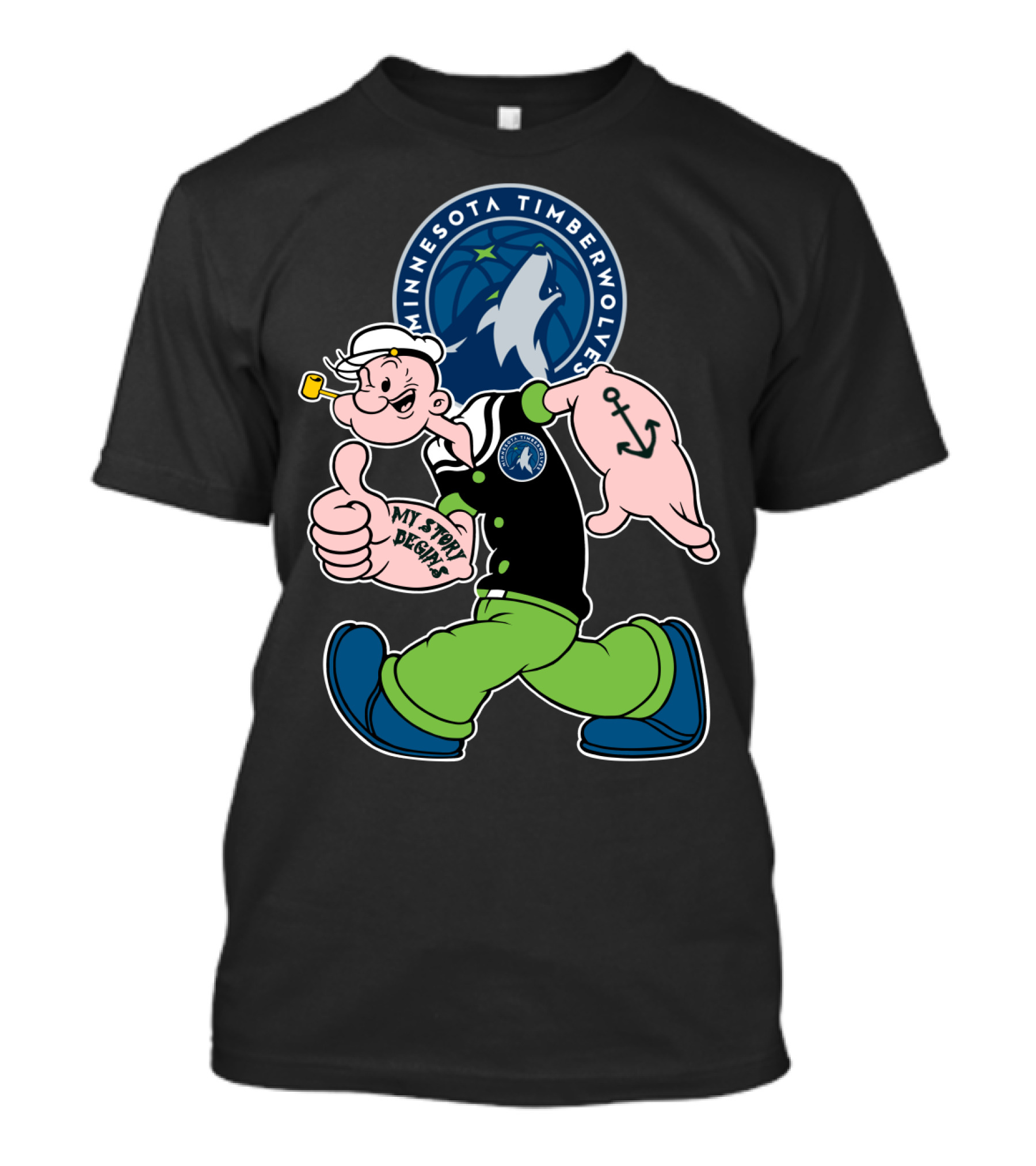 Minnesota Timberwolves Popeye Cartoon Character Crossover T-Shirt