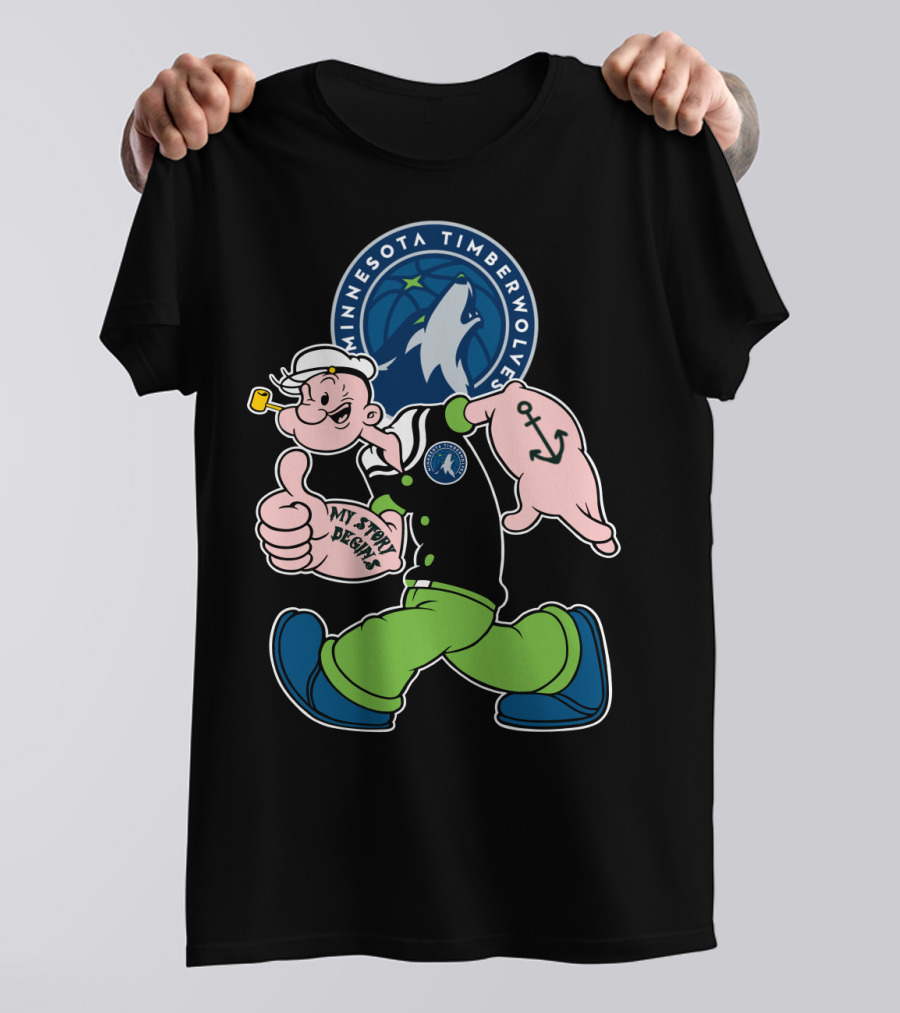 Minnesota Timberwolves Popeye Cartoon Character Crossover T-Shirt