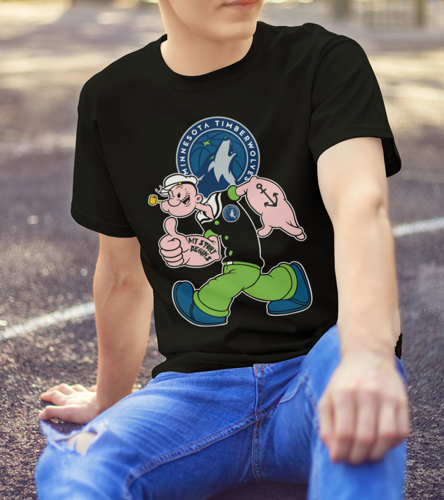 Minnesota Timberwolves Popeye Cartoon Character Crossover T-Shirt