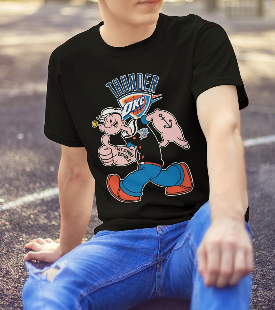 Thunder Okc 102 Oklahoma City Thunder Popeye Crossover My Story Designs T-Shirt