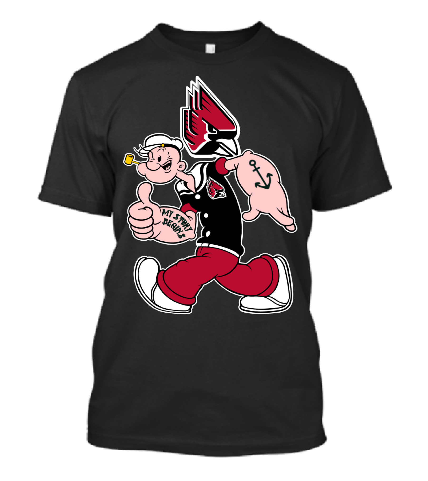 Ball State Cardinals Popeye Anchor Tattoo My Story Begins T-Shirt