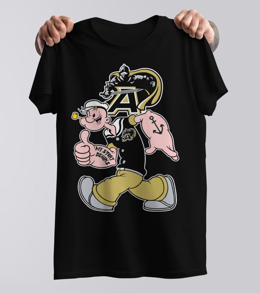 Army Black Knights My Story Begins Popeye Character With Anchor Tattoo T-Shirt