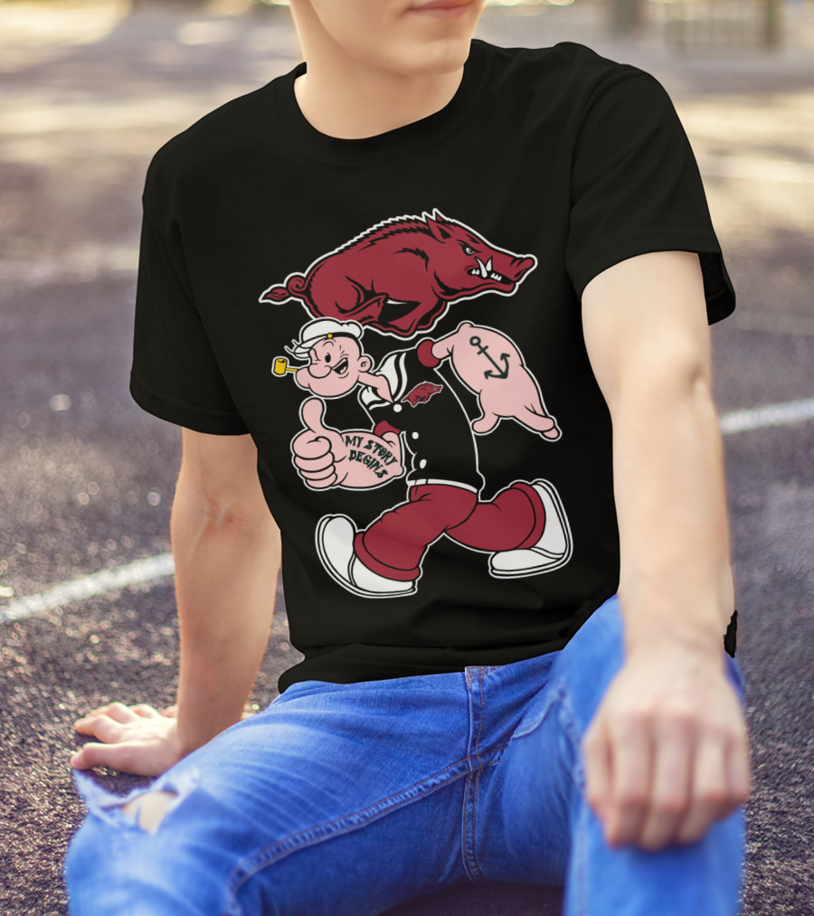 Popeye Arkansas Razorbacks My Story Begins T-Shirt