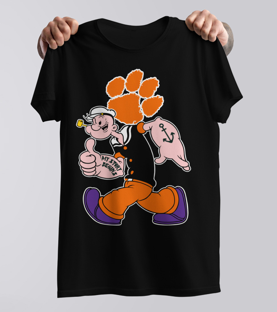 Clemson Tigers My Story Begins Anchor Imagery Running Popeye With Paw Print T-Shirt