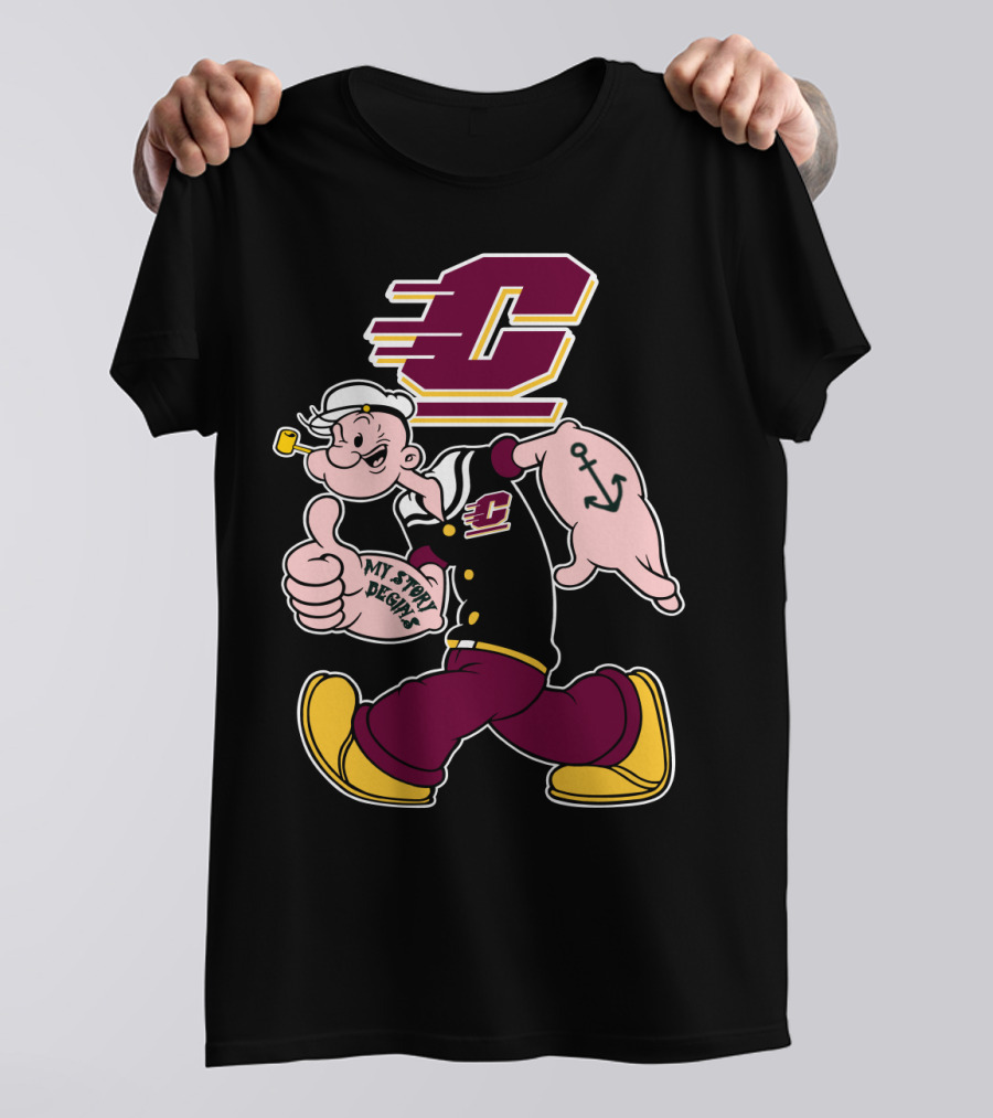 Popeye Thumbs Up My Story Begins Central Michigan Chippewas T-Shirt