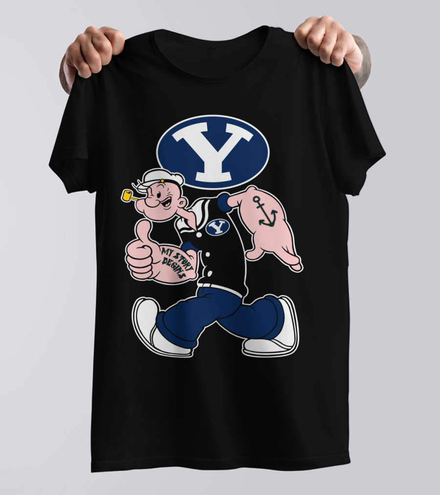 Byu Cougars Y Logo My Story Begins Popeye Sailor Anchor T-Shirt