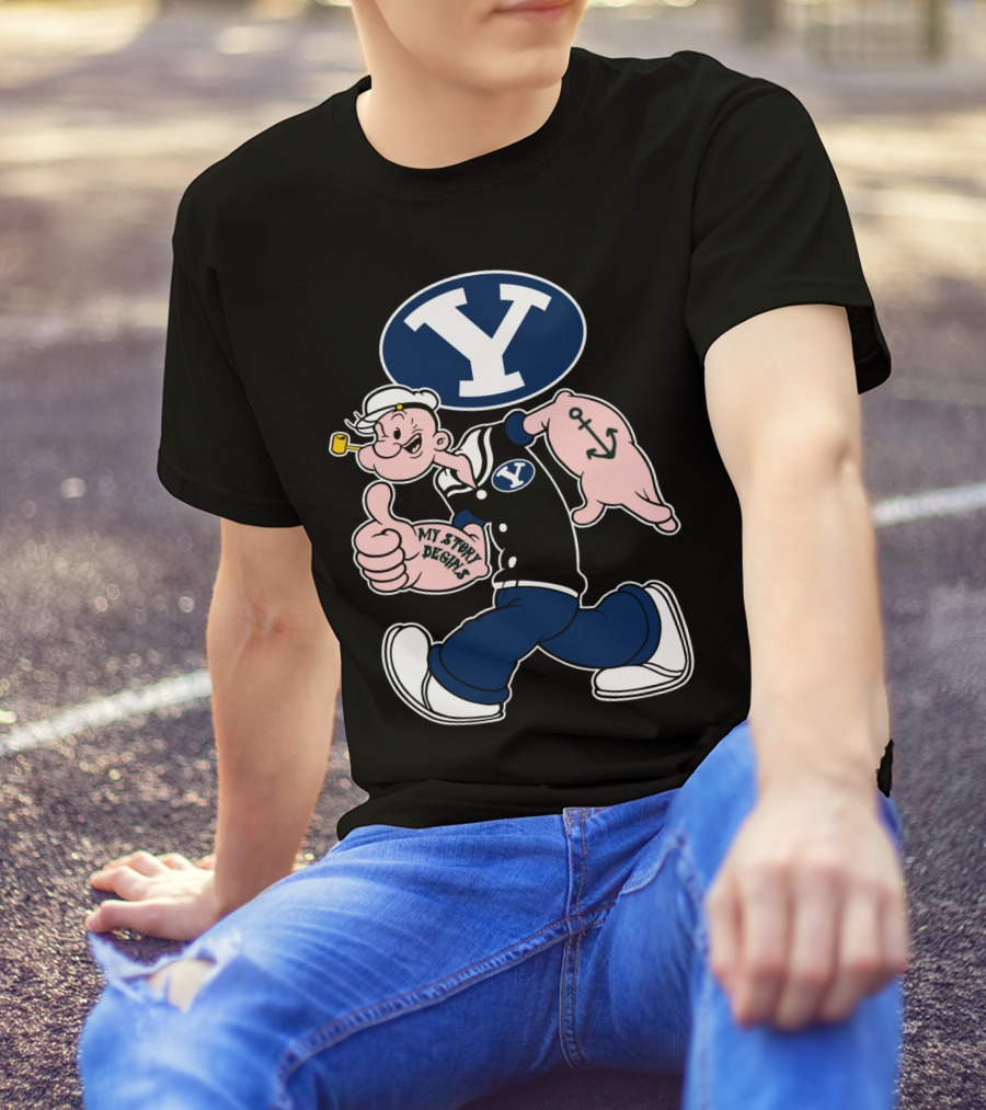 Byu Cougars Y Logo My Story Begins Popeye Sailor Anchor T-Shirt