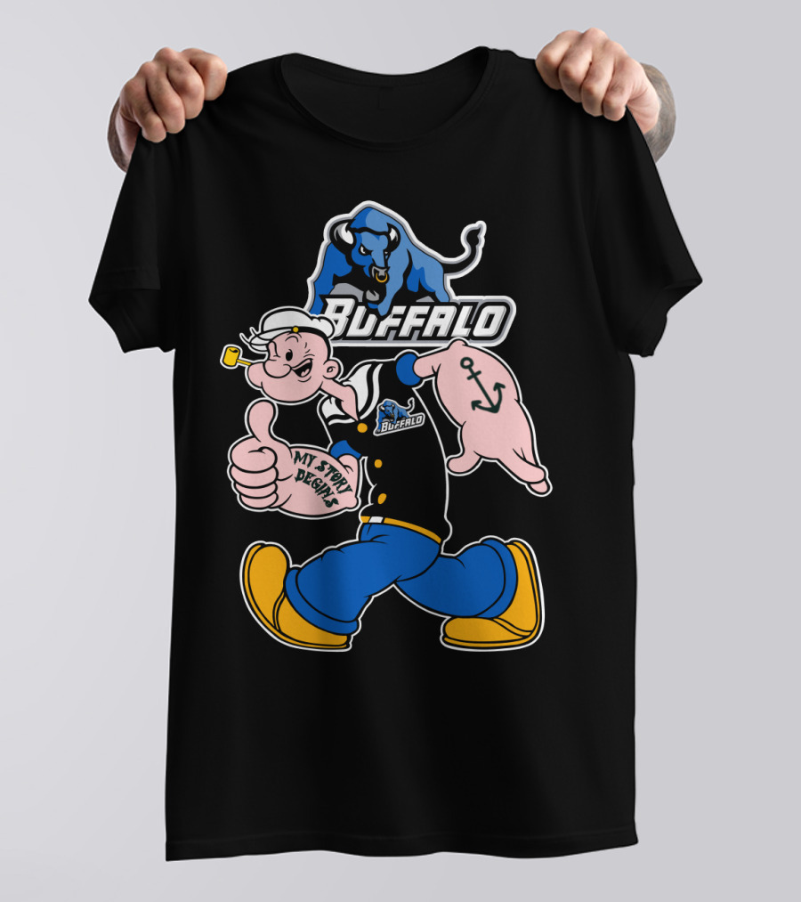 Popeye Buffalo Bulls My Story Begins Thumbs Up Anchor Navy Sailor T-Shirt