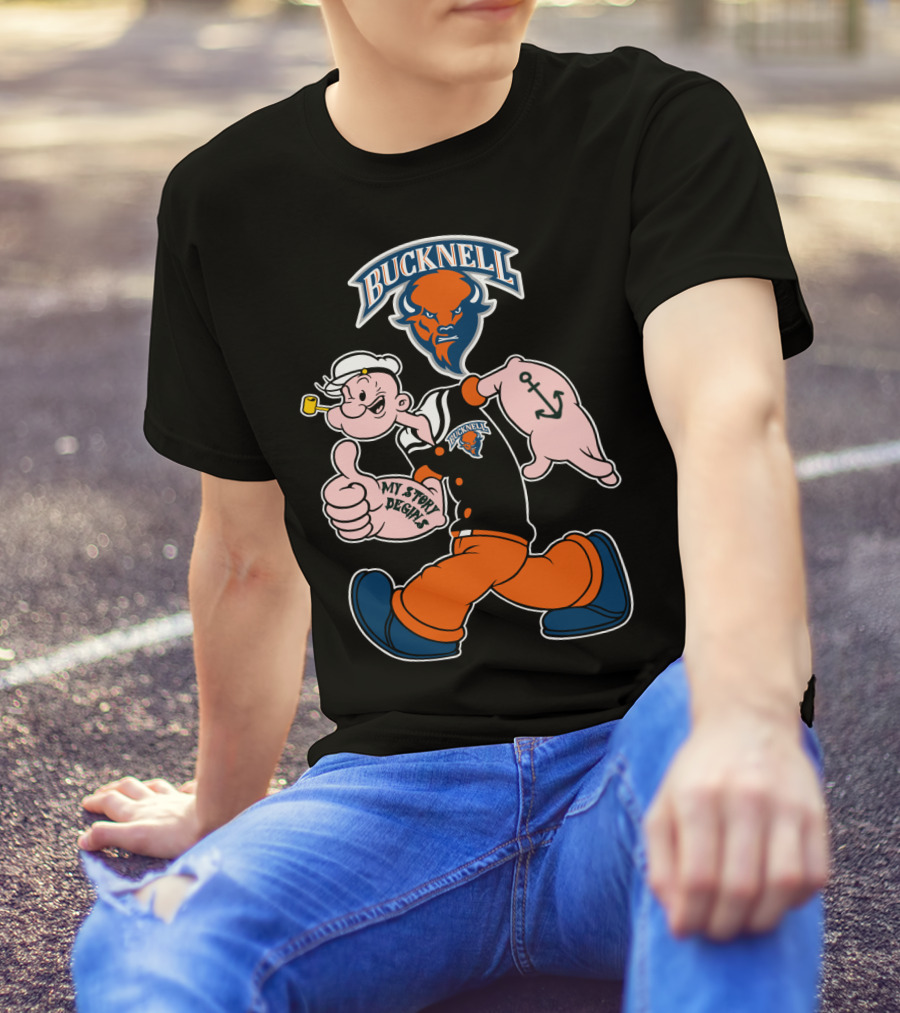 Bucknell Bison Popeye My Story Begins Anchors T-Shirt