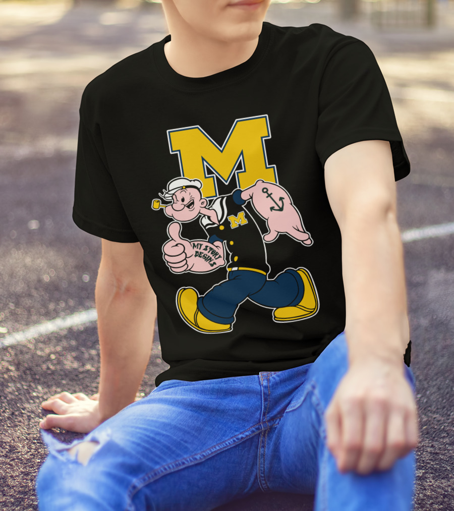 M Michigan Wolverines Popeye My Story Begins T-Shirt