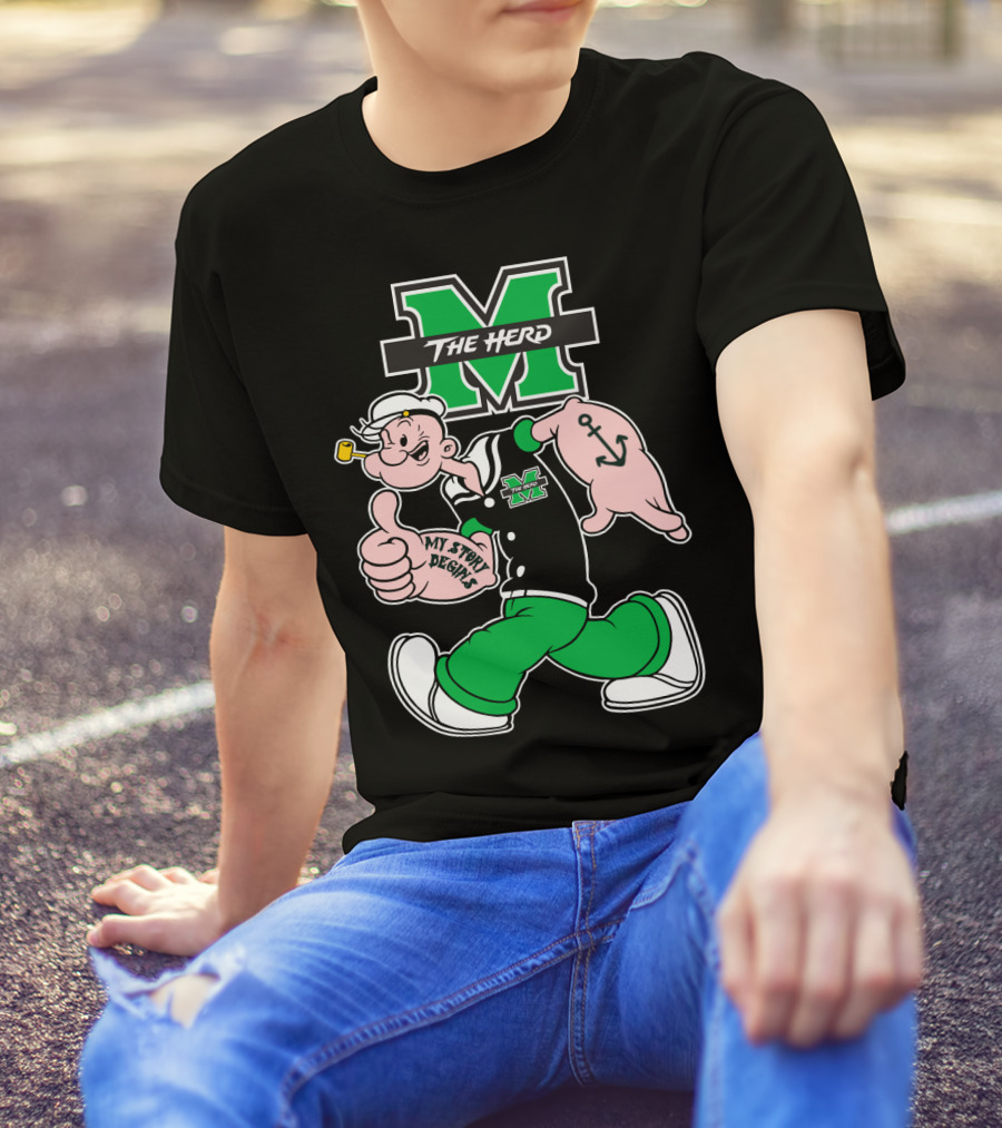 Marshall Thundering Herd The Herd M Logo And Popeye My Story Designs T-Shirt