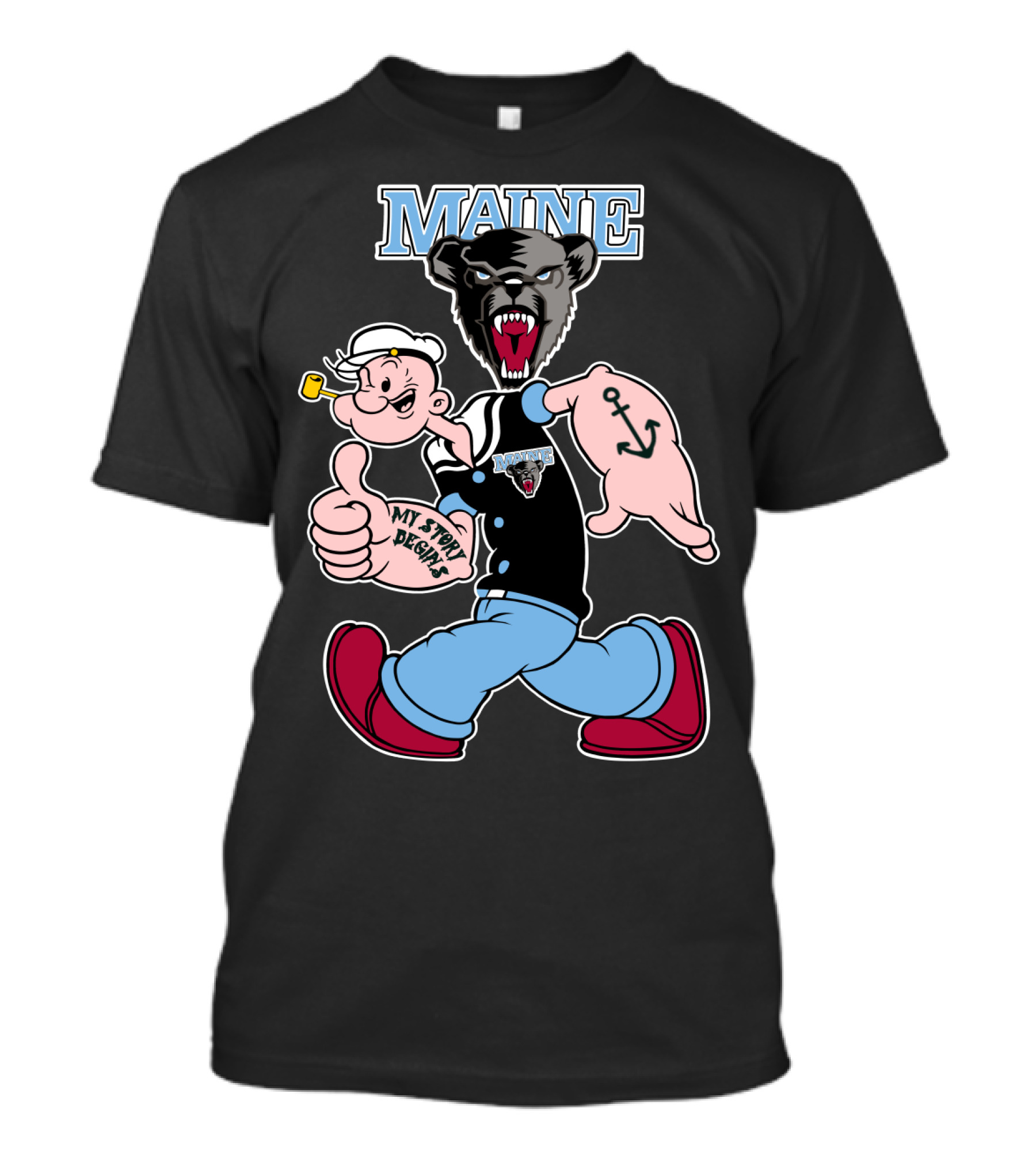 Maine Black Bears My Story Begins Popeye Crossover T-Shirt