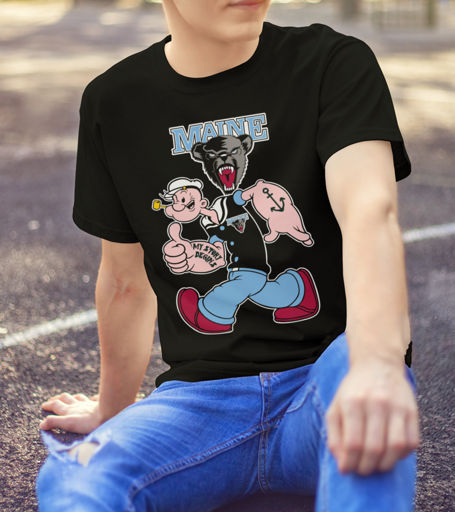 Maine Black Bears My Story Begins Popeye Crossover T-Shirt