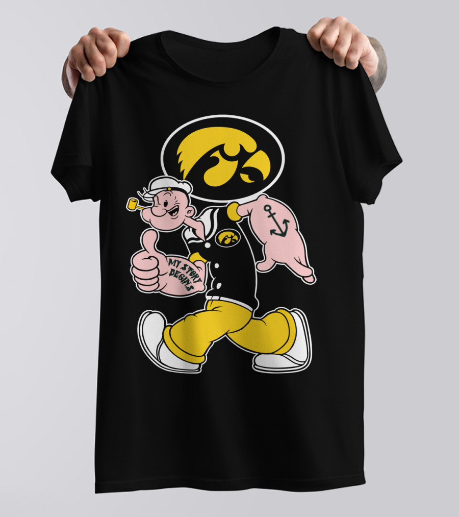 Iowa Hawkeyes My Story Designs Popeye Thumbs Up Anchor Tattoo T-Shirt