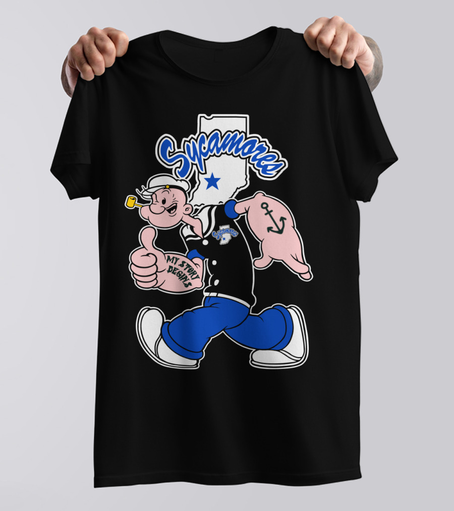 Sycamore Indiana State Sycamores My Story Begins Popeye Anchor T-Shirt