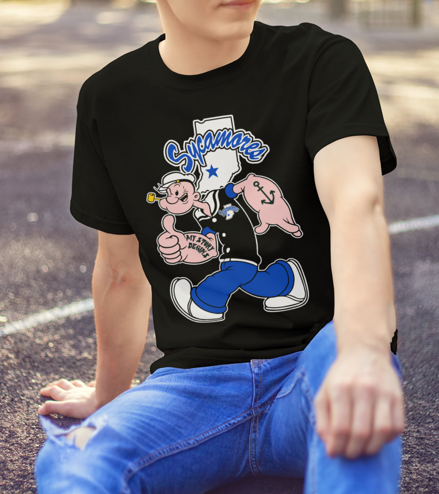 Sycamore Indiana State Sycamores My Story Begins Popeye Anchor T-Shirt