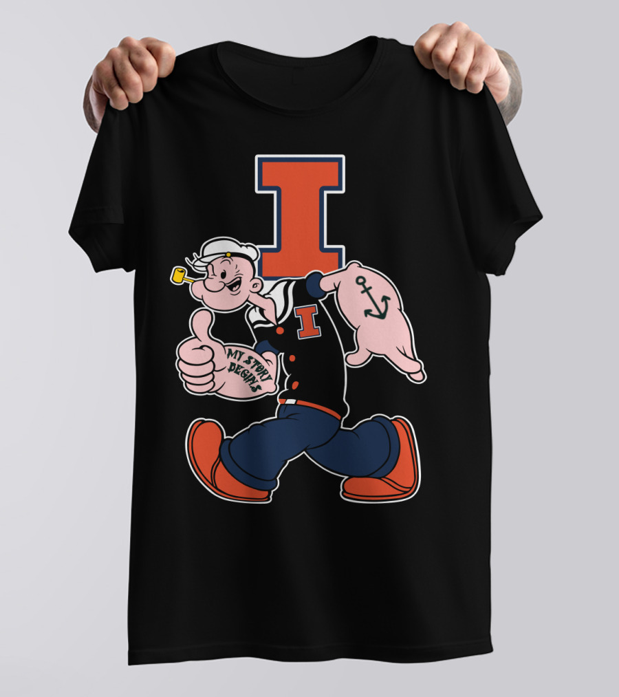 Popeye Thumbs Up Anchored Tattoo 262 Illinois Fighting Illini T-Shirt