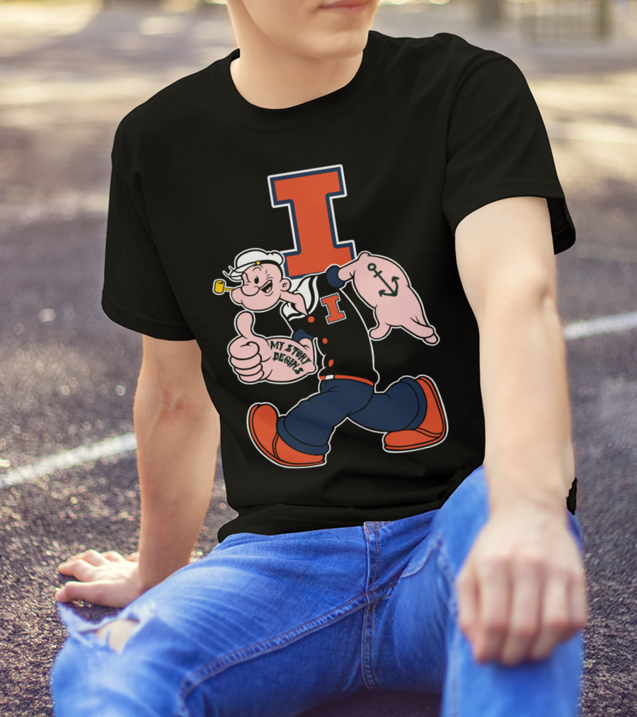 Popeye Thumbs Up Anchored Tattoo 262 Illinois Fighting Illini T-Shirt