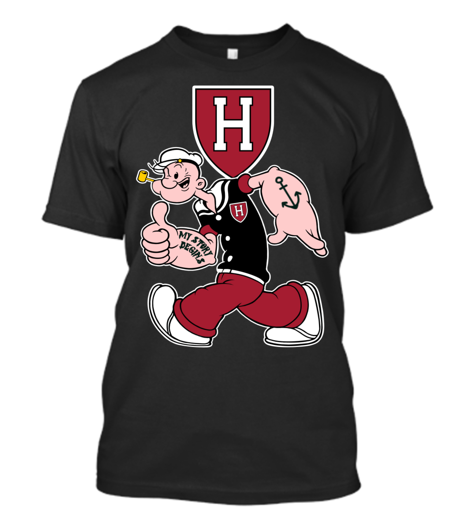 Harvard Crimson Popeye My Story Designs T-Shirt