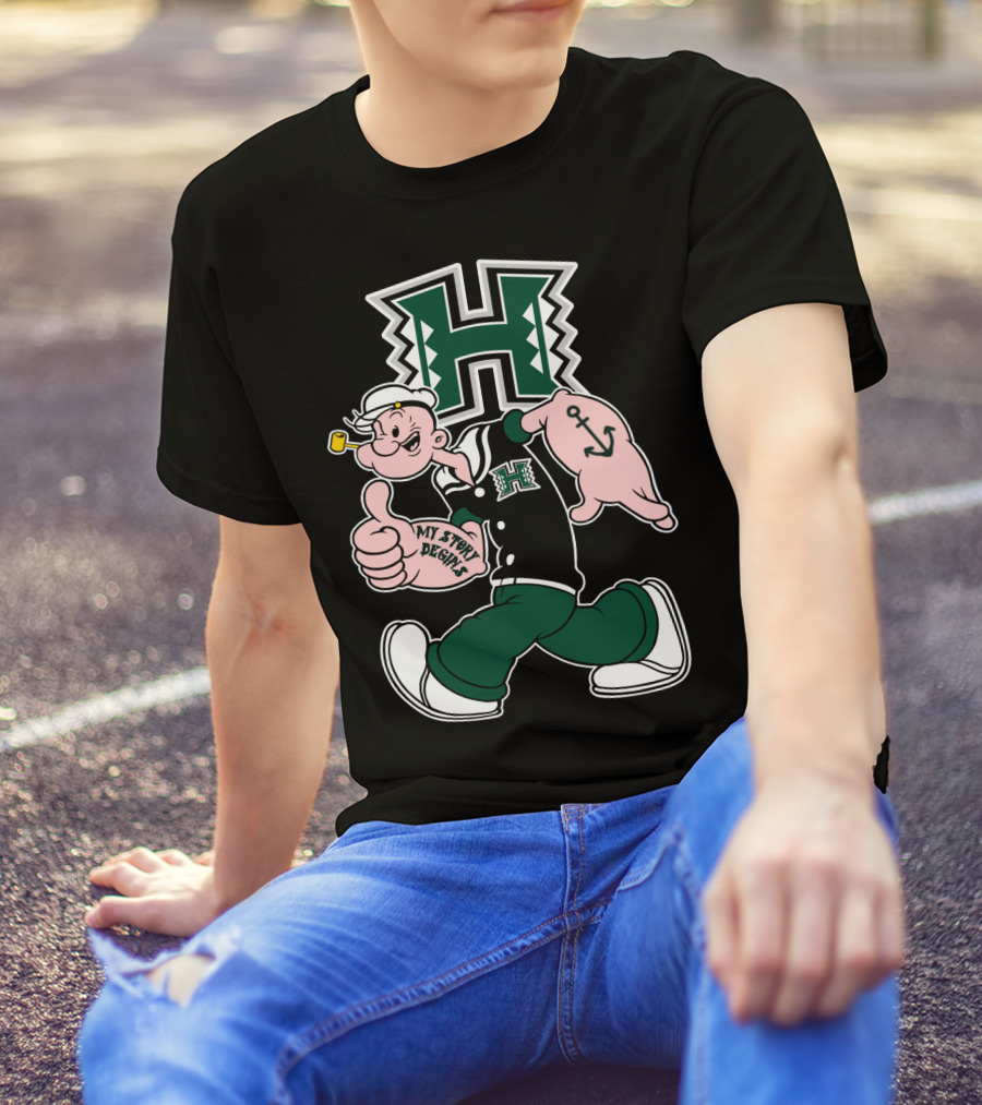 Hawai'i Rainbow Warriors My Story Begins H Logo Popeye Anchor T-Shirt
