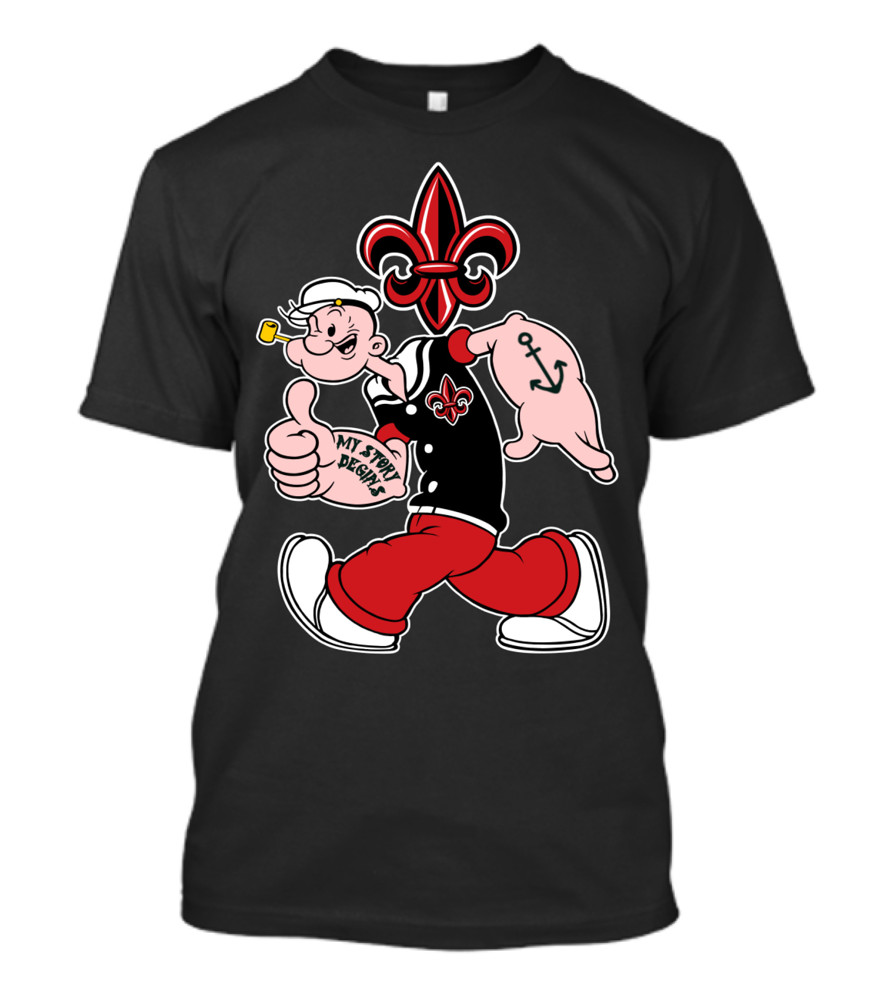 Ragin Cajuns Popeye My Story Designs Fleur-De-Lis Anchor 293 T-Shirt