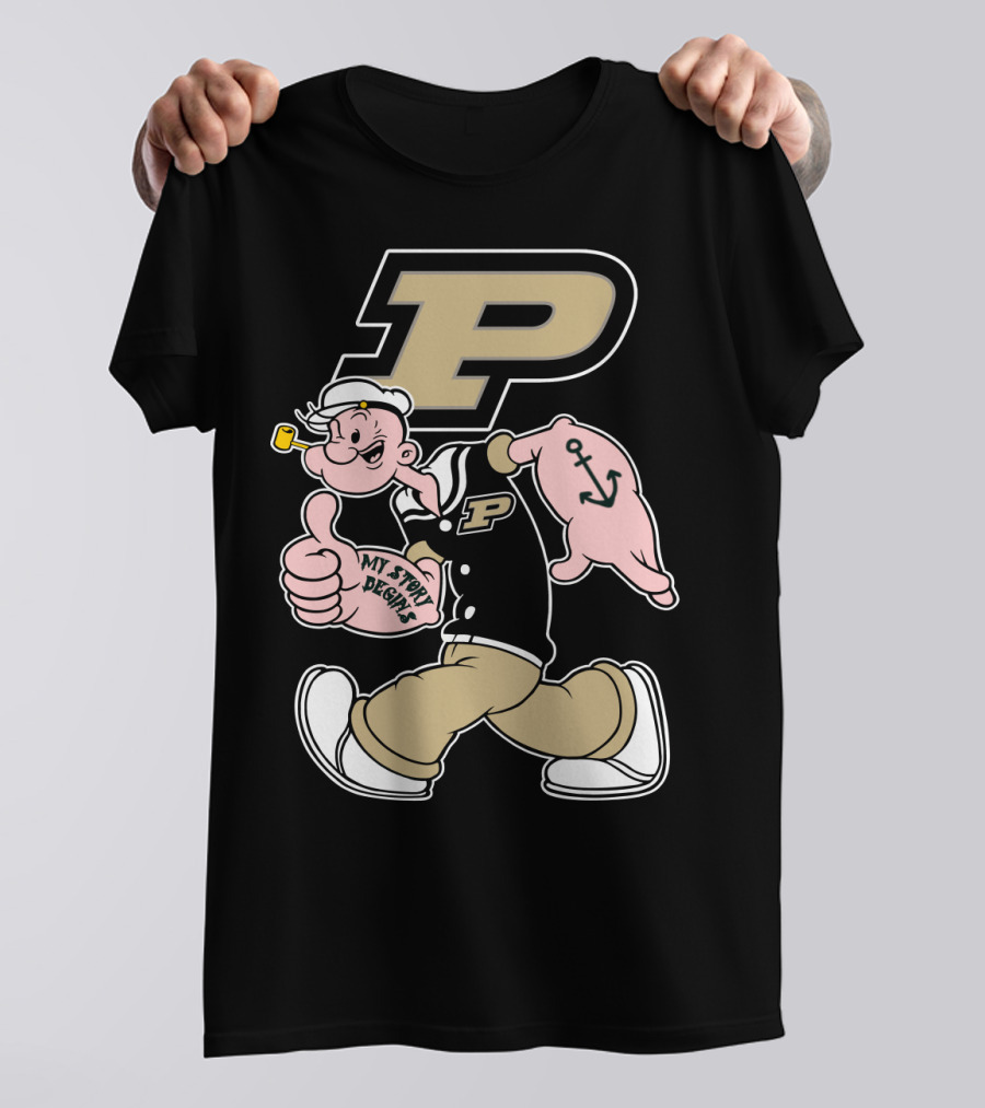 Purdue Boilermakers Sailor Cartoon Mascot With Pipe And Anchor Tattoo T-Shirt
