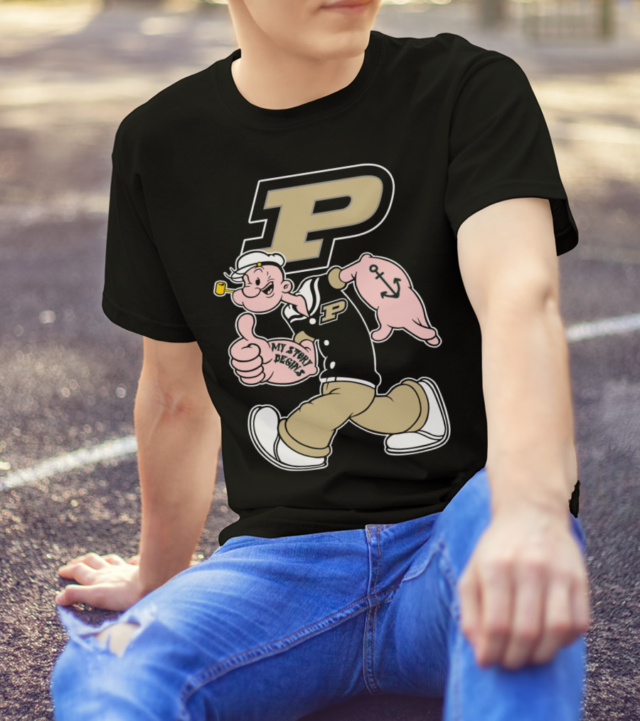 Purdue Boilermakers Sailor Cartoon Mascot With Pipe And Anchor Tattoo T-Shirt