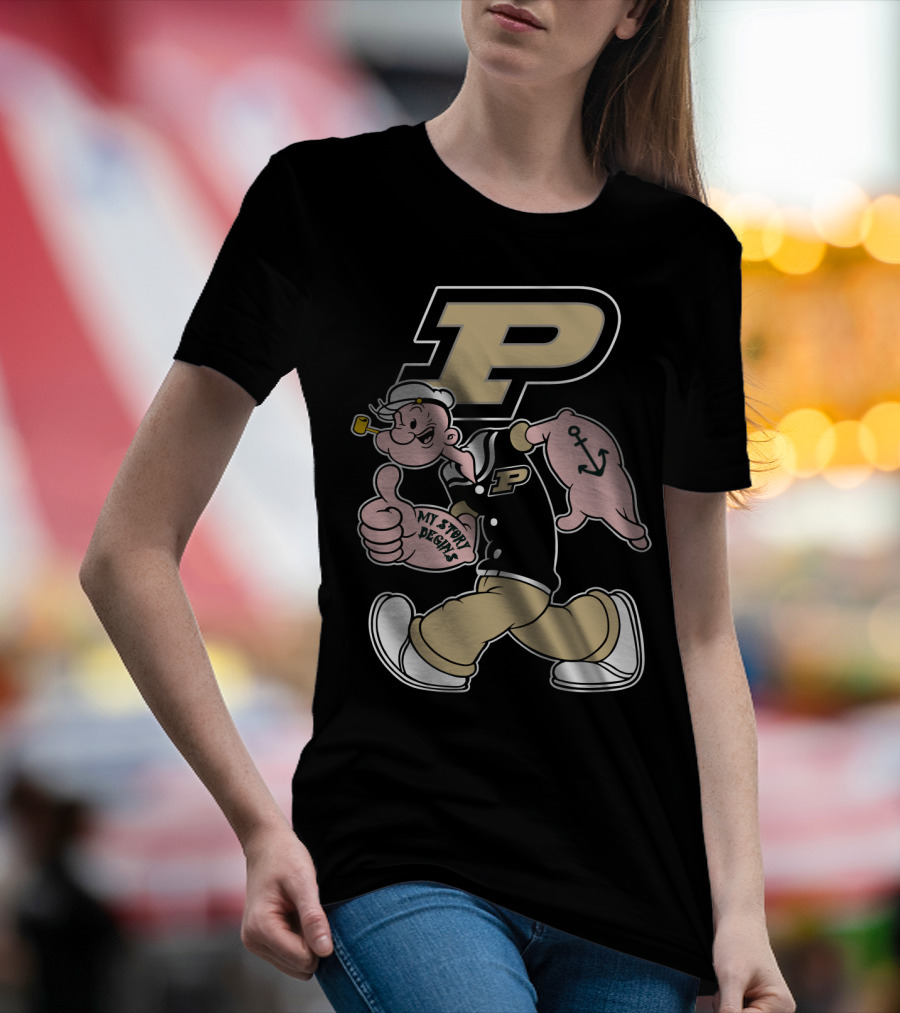Purdue Boilermakers Sailor Cartoon Mascot With Pipe And Anchor Tattoo T-Shirt