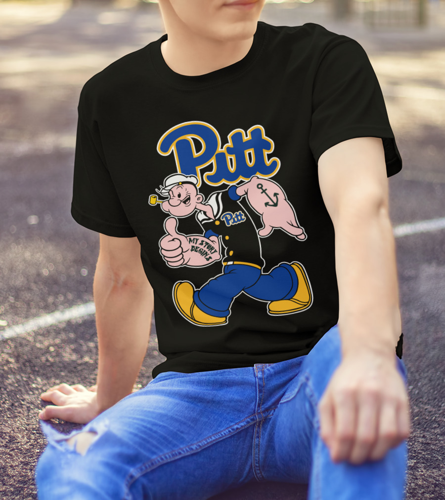 Pitt Panthers Sailor Character Thumbs Up Anchor Tattoo T-Shirt